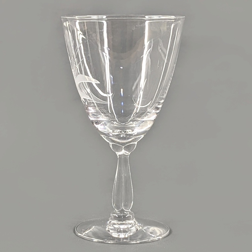 Vintage Etched Crystal Floral Wheat Wine Goblet 6.25" Water Glass Replacement